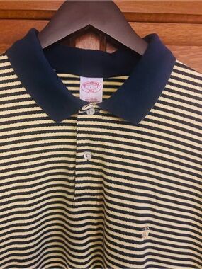 Brooks Brothers Striped Navy and Yellow Polo